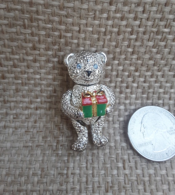 Napier Silver Toned Jointed Teddy Bear Brooch Pin… - image 2