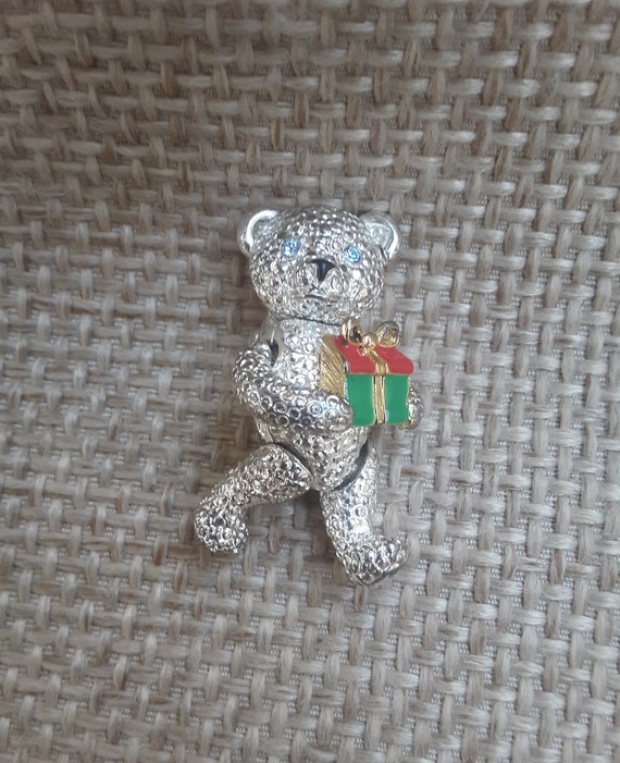 Napier Silver Toned Jointed Teddy Bear Brooch Pin… - image 3