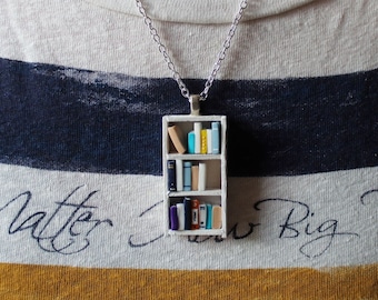 Bookshelf Necklace, White - Book Jewelry by Coryographies (Made to Order)