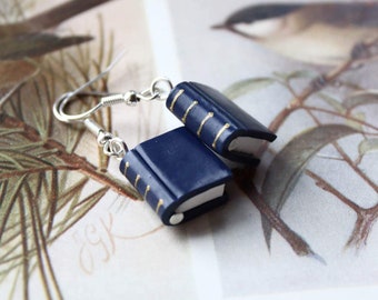 Tiny Blue Book Earrings (Made to Order) - Book Jewelry by Coryographies