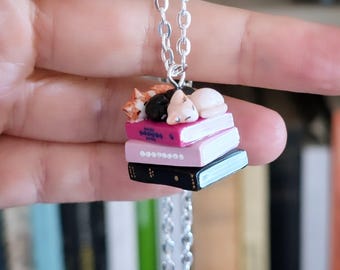 Custom Cat Book Necklace, Personalised Polymer Clay Pet Portrait, One to Three Cats