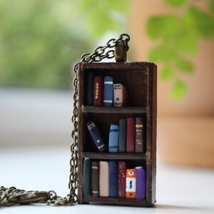 Bookshelf Necklace Little Antique Bookshelf Book Jewelry by Coryographies Made to Order image 5