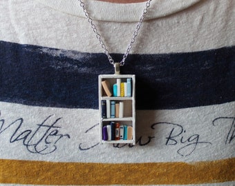 White Bookshelf Necklace - Book Jewelry by Coryographies (Made to Order)