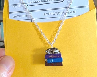 Custom Cat Book Necklace - Pet Portrait in Polymer Clay
