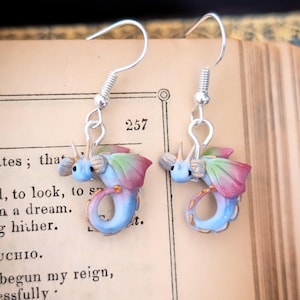 Tiny Pastel Dragon Earrings – Handmade Polymer Clay Fantasy Jewelry