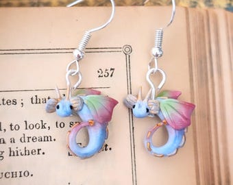Tiny Pastel Dragon Earrings – Handmade Polymer Clay Fantasy Jewelry