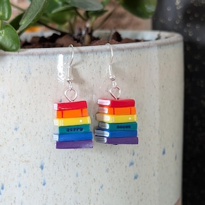 Rainbow Stack of Books Earrings - LGBT / PRIDE - Book Jewelry Handmade by Coryographies