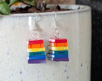 Rainbow Stack of Books Earrings - LGBT / PRIDE - Book Jewelry Handmade by Coryographies