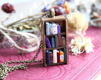 Bookshelf Necklace - Little Antique Bookshelf - Book Jewelry by Coryographies (Made to Order)