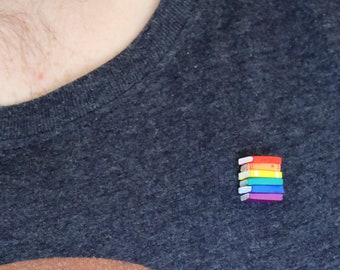 Tiny Pin Badge, Rainbow Stack of Books - Book Jewellery by Coryographies