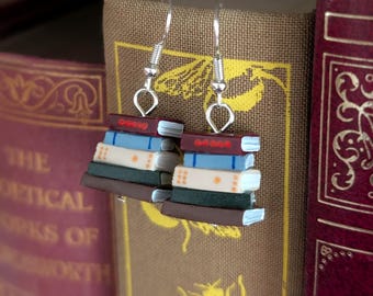 Stack of Books Earrings, Library Colours, Silver Hooks - Book Jewelry Handmade by Coryographies