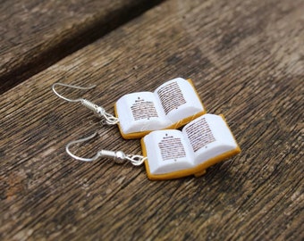 Open Book Earrings (Made to Order) - Mustard - Book Jewelry by Coryographies