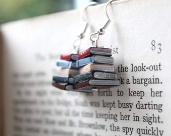 Stack of Books Earrings, Library Colours, Silver Hooks (Made to Order) - Book Jewelry by Coryographies