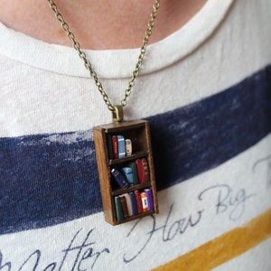 Bookshelf Necklace Little Antique Bookshelf Book Jewelry by Coryographies Made to Order image 7