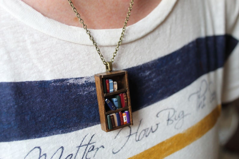 Bookshelf Necklace Little Antique Bookshelf Book Jewelry by Coryographies Made to Order image 7