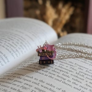 Lavender Book Dragon Necklace with Moss and Mushroom, Handmade Polymer Clay Fantasy Jewellery image 6