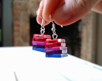 Stack of Books Earrings (Made to Order) - Berry Colours - Book Jewelry by Coryographies