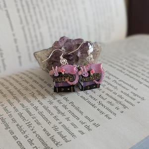 Lavender Book Dragon Earrings with Moss and Mushroom, Handmade Polymer Clay Fantasy Jewellery image 3
