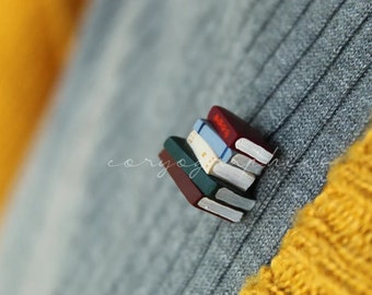 Tiny Pin Badge, Stack of Books - Book Jewellery by Coryographies (Made to Order)