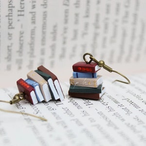 Stack of Books Earrings, Library Colours, Bronze Hooks Made to Order Book Jewellery by Coryographies image 3