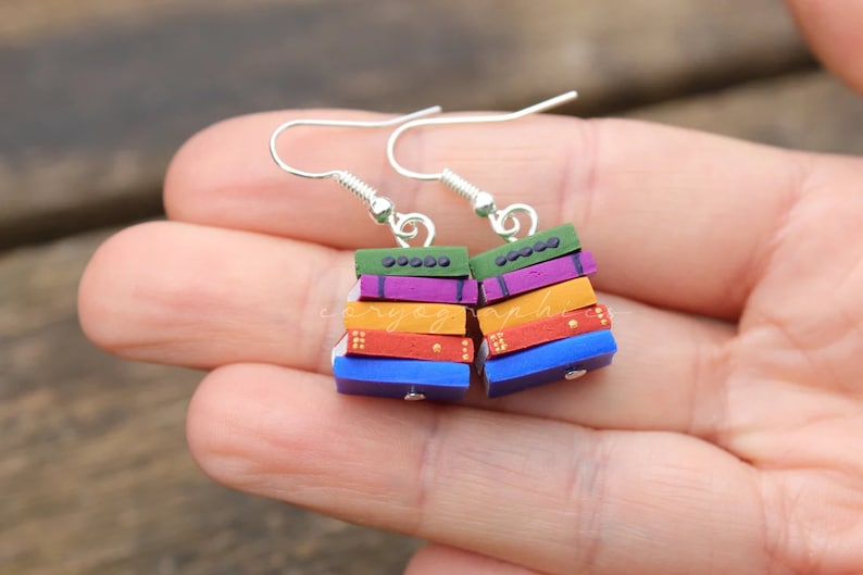 Stack of Books Earrings Made to Order Summer Colours Book Jewelry by Coryographies image 2