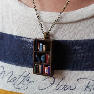 Bookshelf Necklace Little Antique Bookshelf Book Jewelry by Coryographies Made to Order image 9