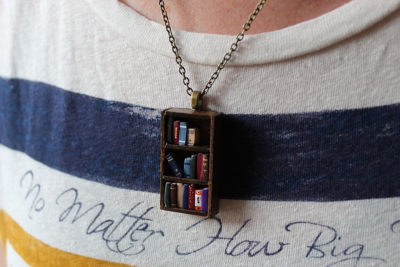 Bookshelf Necklace Little Antique Bookshelf Book Jewelry by Coryographies Made to Order image 9