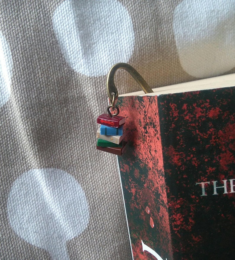 Book Bookmark in library colours stack of books charm dangle bronze bookmark for booklovers bookworms author library Made to Order image 1