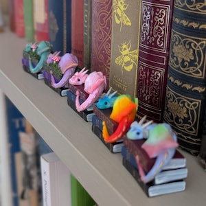 Book Dragon Figurine, Desk or Bookshelf Buddy, Miniature Handmade Polymer Clay Statuette image 6