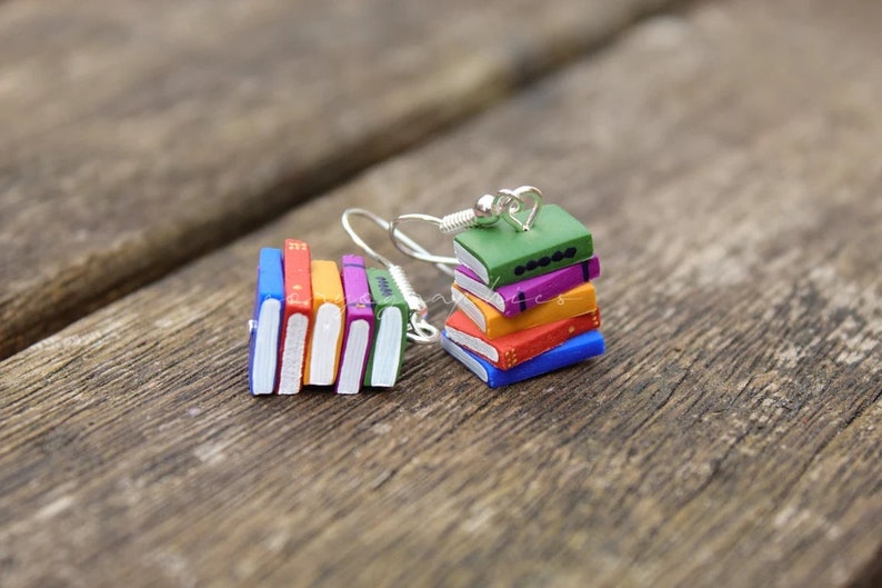 Stack of Books Earrings Made to Order Summer Colours Book Jewelry by Coryographies image 1