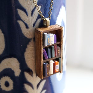 Bookshelf Necklace Little Antique Bookshelf Book Jewelry by Coryographies Made to Order image 3