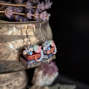 Book Dragon Earrings - Jewelry for Bookworms by Coryographies, Handmade Polymer Clay Art
