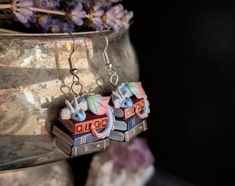 Book Dragon Earrings - Jewelry for Bookworms by Coryographies, Handmade Polymer Clay Art