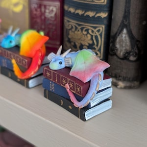 Book Dragon Figurine, Desk or Bookshelf Buddy, Miniature Handmade Polymer Clay Statuette image 5