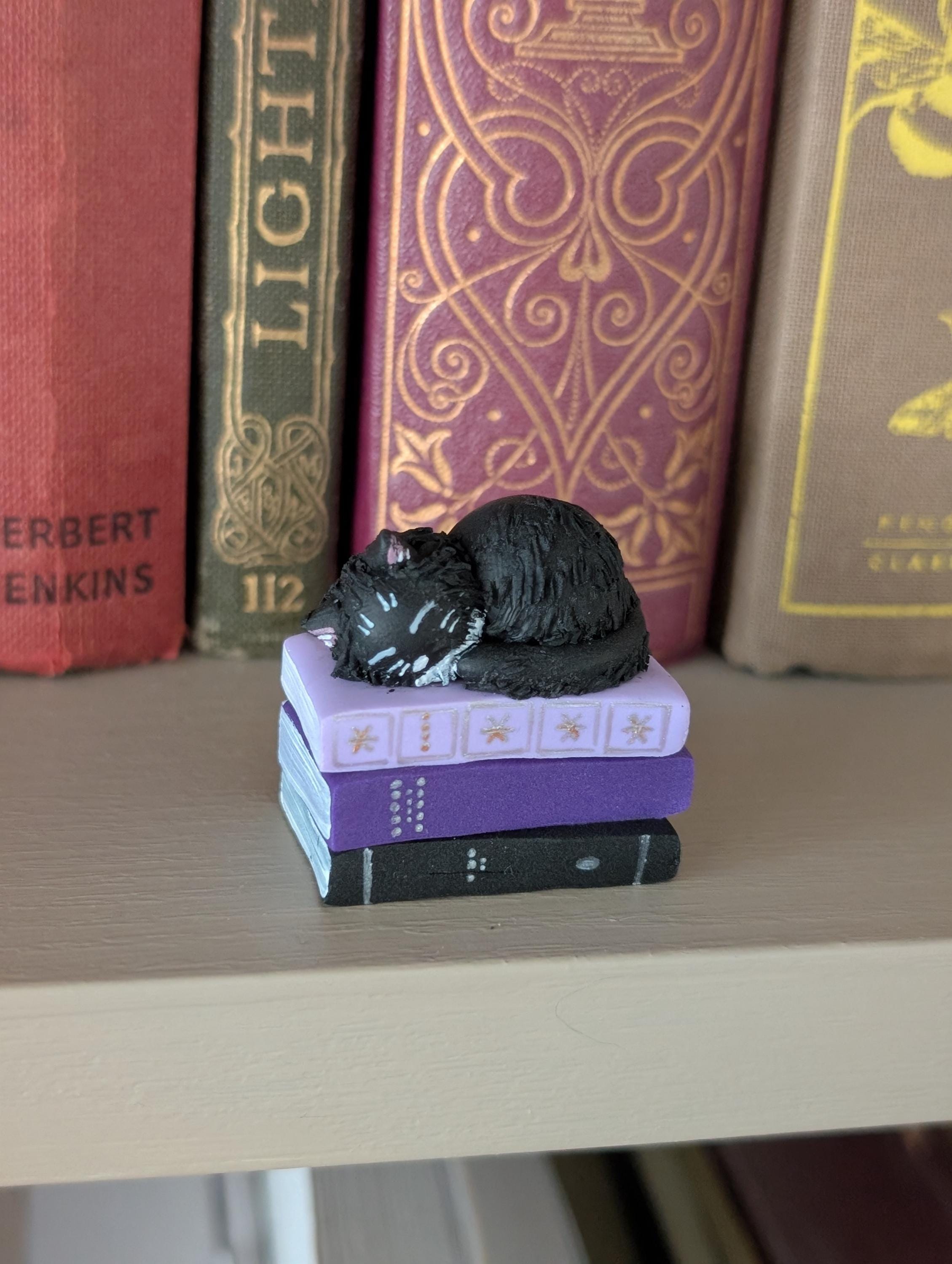 Custom Cat Book Figurine or Hanging Ornament, Personalised Polymer Clay Pet Portrait