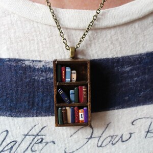 Bookshelf Necklace Little Antique Bookshelf Book Jewelry by Coryographies Made to Order image 8