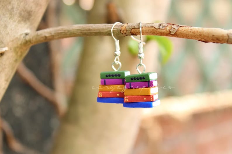 Stack of Books Earrings Made to Order Summer Colours Book Jewelry by Coryographies image 3