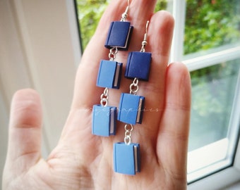 Blue Ombre Book Long Dangle Earrings - Jewelry by Coryographies