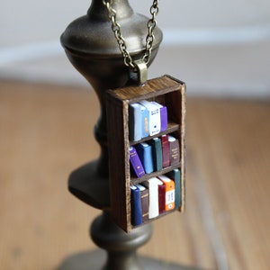 Bookshelf Necklace Little Antique Bookshelf Book Jewelry by Coryographies Made to Order image 4