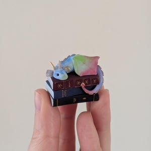 Book Dragon Figurine, Desk or Bookshelf Buddy, Miniature Handmade Polymer Clay Statuette image 7