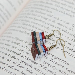 Stack of Books Earrings, Library Colours, Bronze Hooks Made to Order Book Jewellery by Coryographies image 4