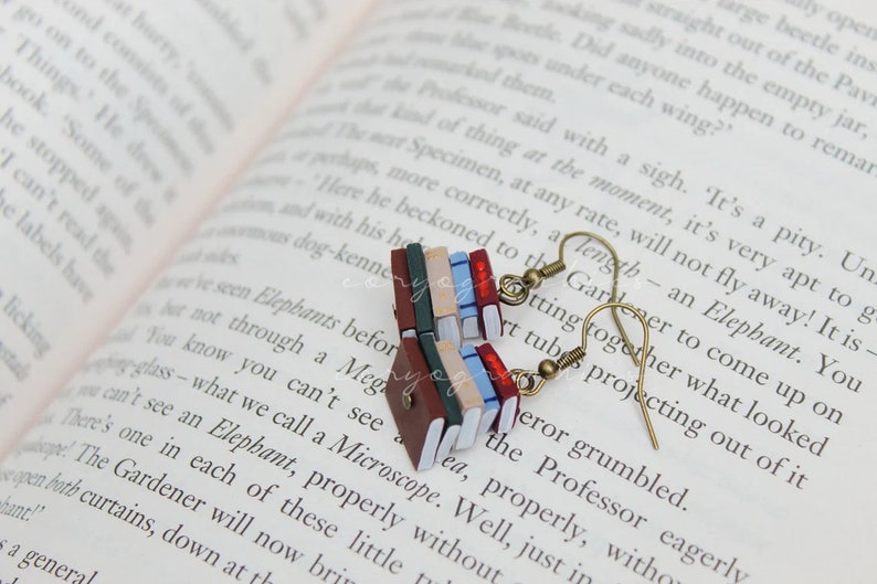 Stack of Books Earrings, Library Colours, Bronze Hooks Made to Order Book Jewellery by Coryographies image 4