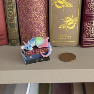 Book Dragon Figurine, Desk or Bookshelf Buddy, Miniature Handmade Polymer Clay Statuette image 3