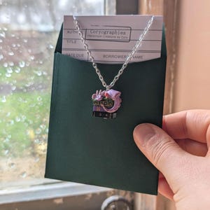 Lavender Book Dragon Necklace with Moss and Mushroom, Handmade Polymer Clay Fantasy Jewellery image 10