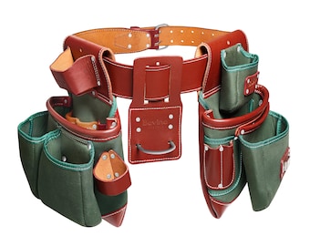Handmade Leather & Nylon 20-Pocket Tool Belt, Heavy-Duty Work Belt