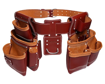 Handmade Full-Grain Buffalo Leather Tool Belt, 19 Pocket Work Belt
