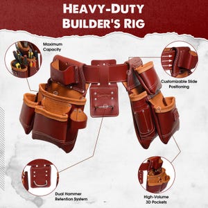 Handmade Full-Grain Buffalo Leather Tool Belt, 19 Pocket Work Belt image 2