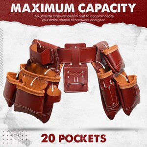 Handmade Full-Grain Buffalo Leather Tool Belt, 19 Pocket Work Belt image 4