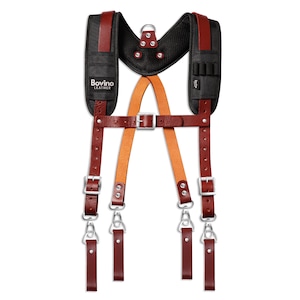 Heavy Duty Tool Belt Suspenders, Hand Crafted, Padded Leather Straps, Quick Release
