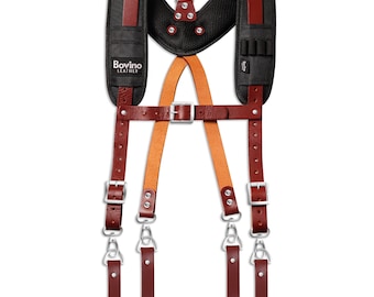Heavy Duty Tool Belt Suspenders, Hand Crafted, Padded Leather Straps, Quick Release